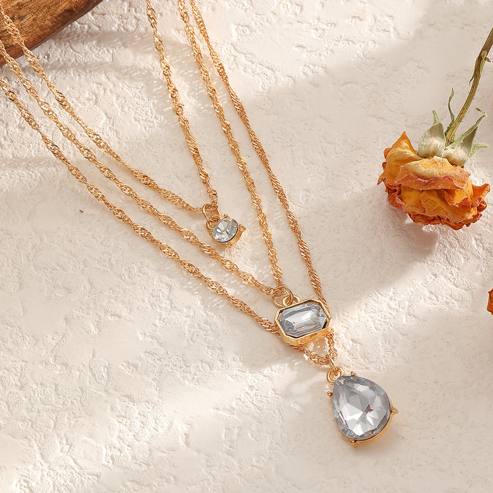 Fashionfashioninsirregular water drop gemstone necklace casualeasiest for matchaccessible luxurymulti-layered sweater chain necklace