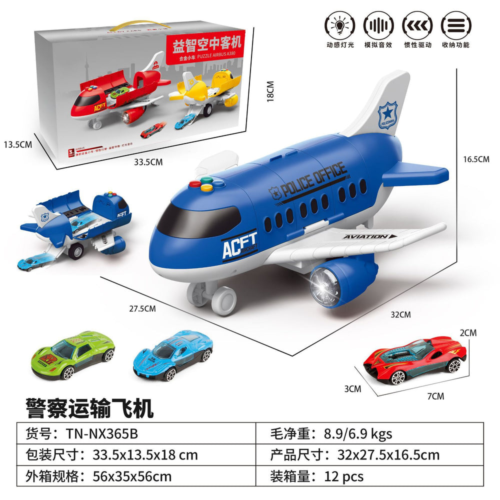 Kids' ejection transforming airplane storage toy set - alloy car, realistic fire truck, construction vehicle, police car, and transport helicopter for boys
