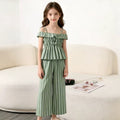 Girls' outfit  summer new arrival: striped two-piece set - tank top & wide-leg pants, european & american fashion style