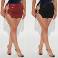 European and american nightclub women's skirt cross-border new arrival hot selling bodycon skirt pu leather metal ring sexy mini skirt slit style