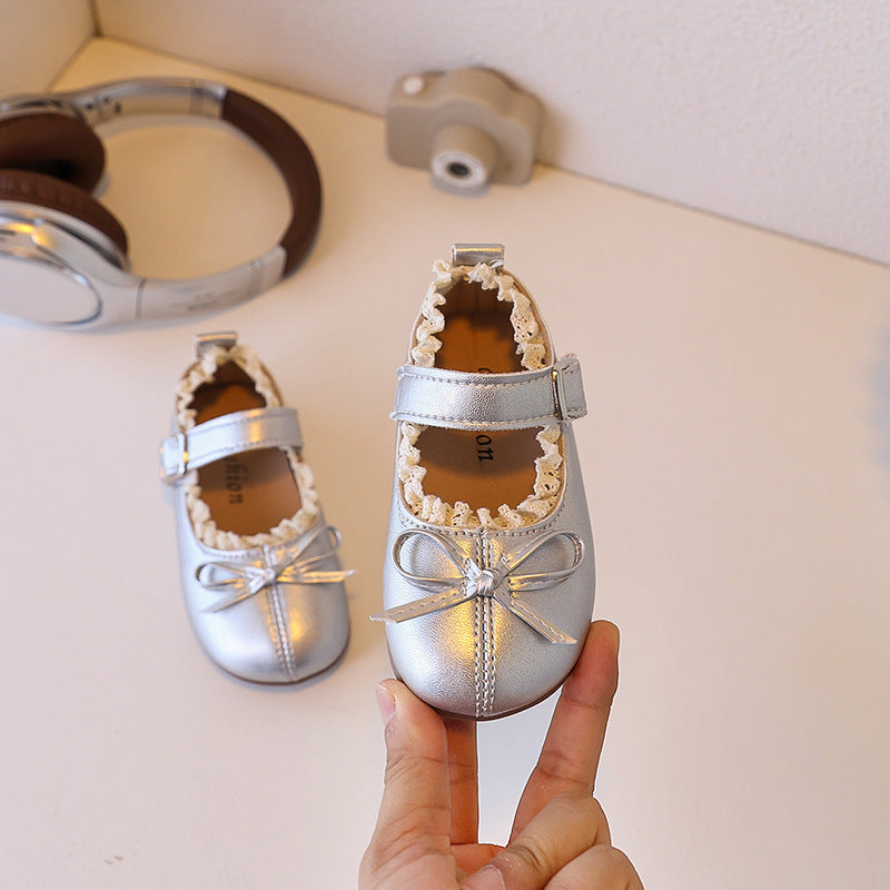 Ready-to-ship korean style girls' versatile bow princess shoes, kids' thin-soled mary janes, versatile student shoes, soft-soled flats