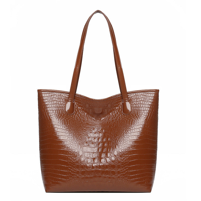 Trendy fashion tote bag 2026 new spring solid color crocodile pattern large capacity shoulder bag handbag women's bag