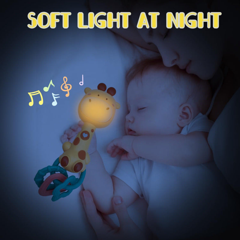 Cross-border  baby soft glue rattle cartoon toothpaste rhythm stick hand grab soothing BB stick light music toy