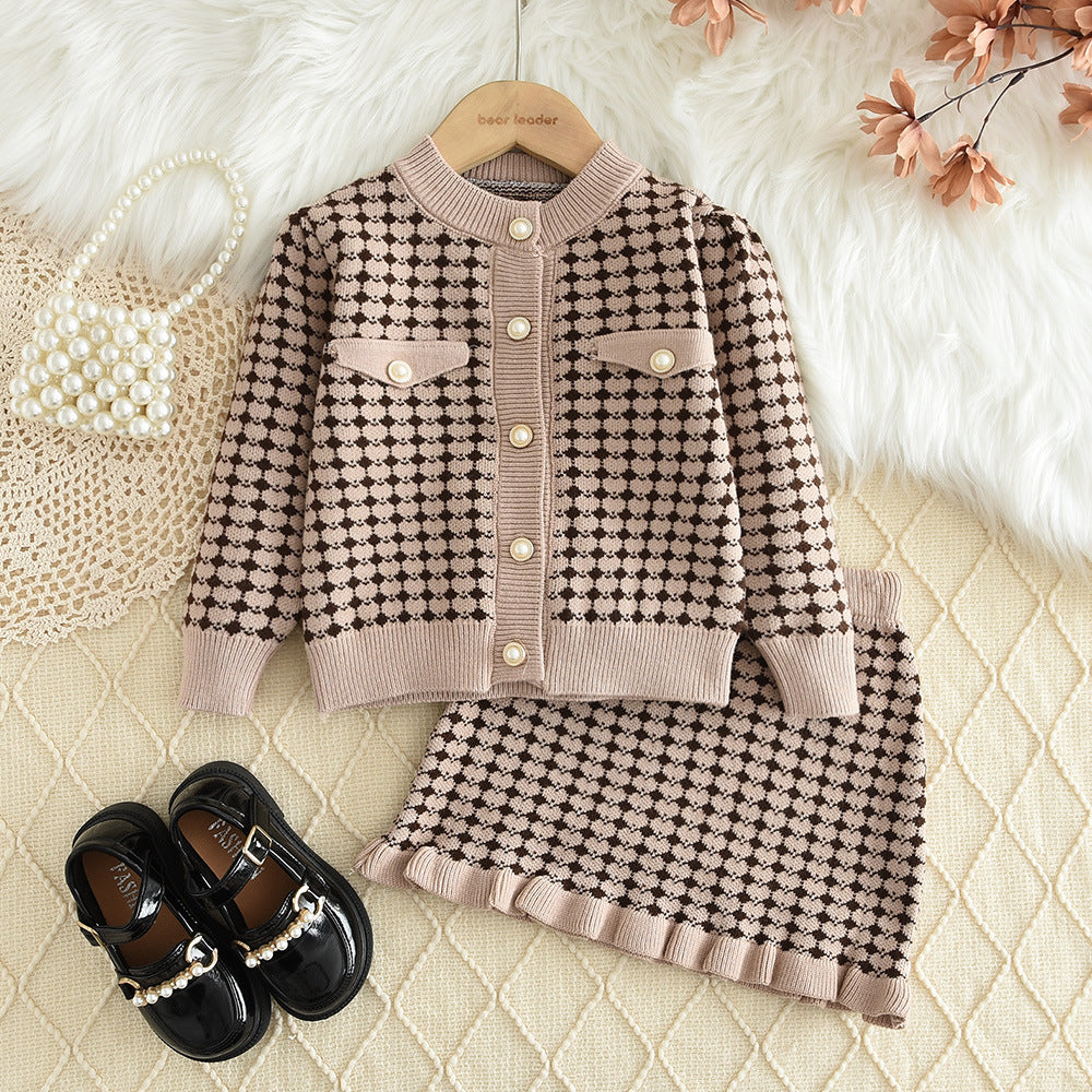 spring/autumn new girls' sweater dress set - korean style chic knitted cardigan and skirt two-piece outfit for babies - trendy
