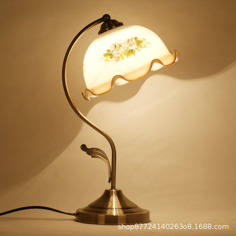 British european retro table lamp bedroom bedside lamp pastoral glass antique old shanghai study remote control dimming lamp