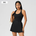 New women's backless sports dress with built-in bra pads, yoga tank dress, cool & breathable tennis pleated skirt d25028