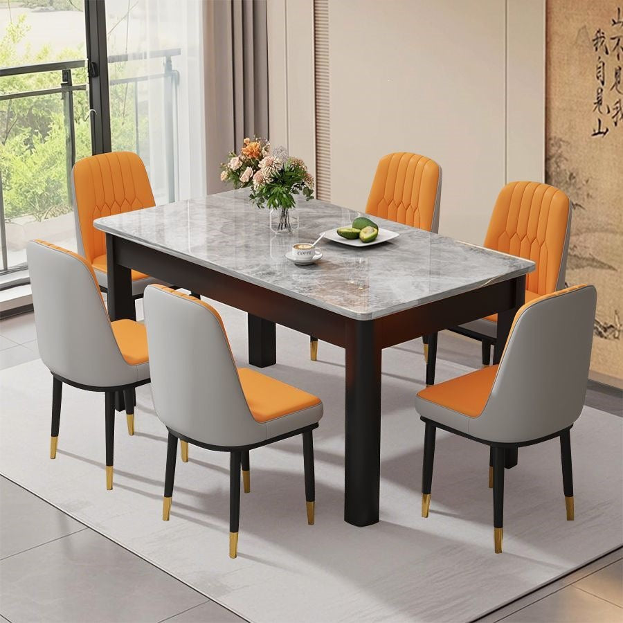 Nordic rock slab dining table and chair set - minimalist modern rectangular faux solid wood home dining table for small spaces