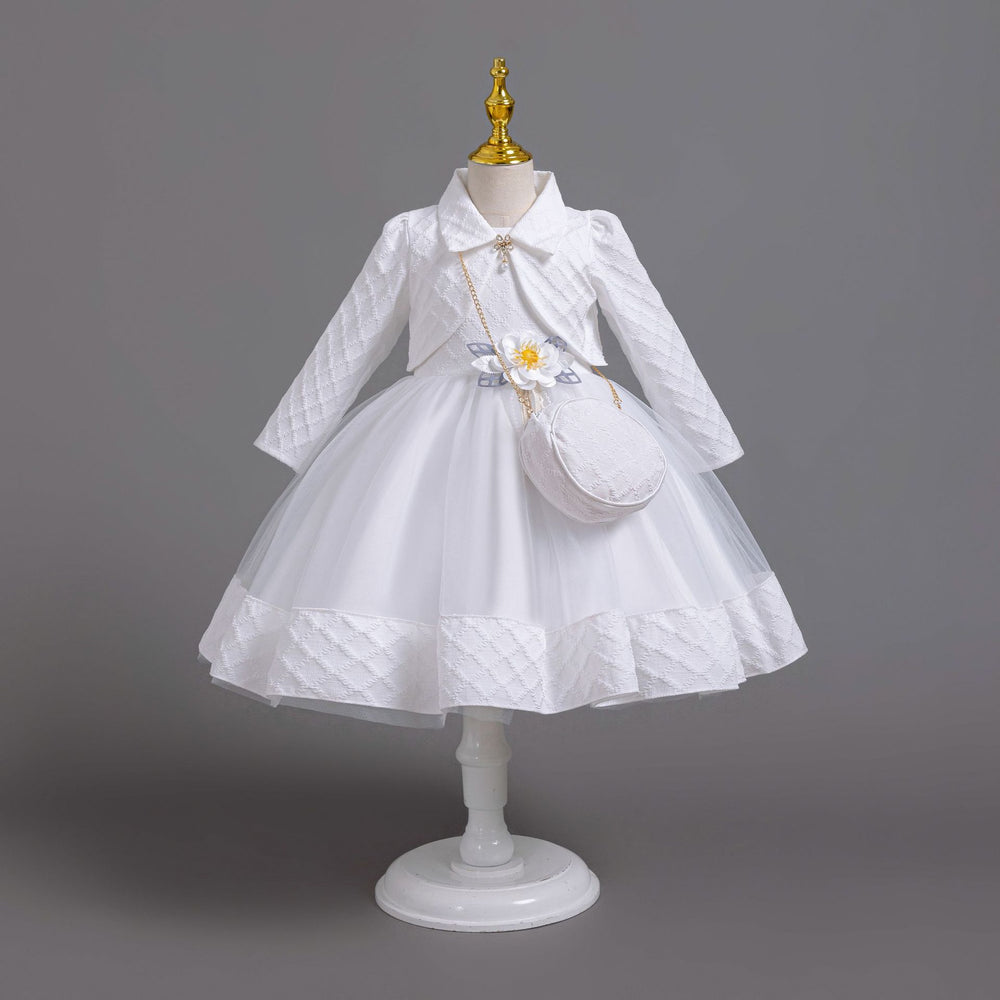 New in stock three-piece girls' dress set: long-sleeve wedding dress, piano recital dress, girl's dress