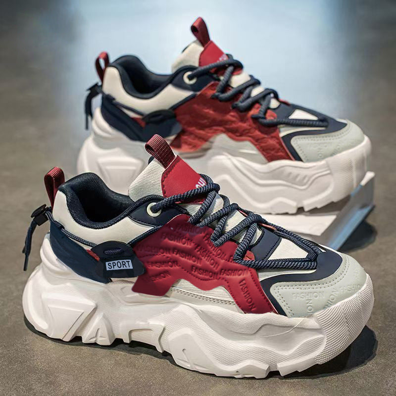 Popular men's shoes summernew arrival breathable sports casual running thick soleeasiest for matchwhite daddy trendy shoes