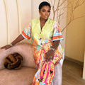 European and american style women's  autumn new collection: sweet and fresh printed blazer collar short sleeve shirt and high-waisted straight-leg pants two-piece set