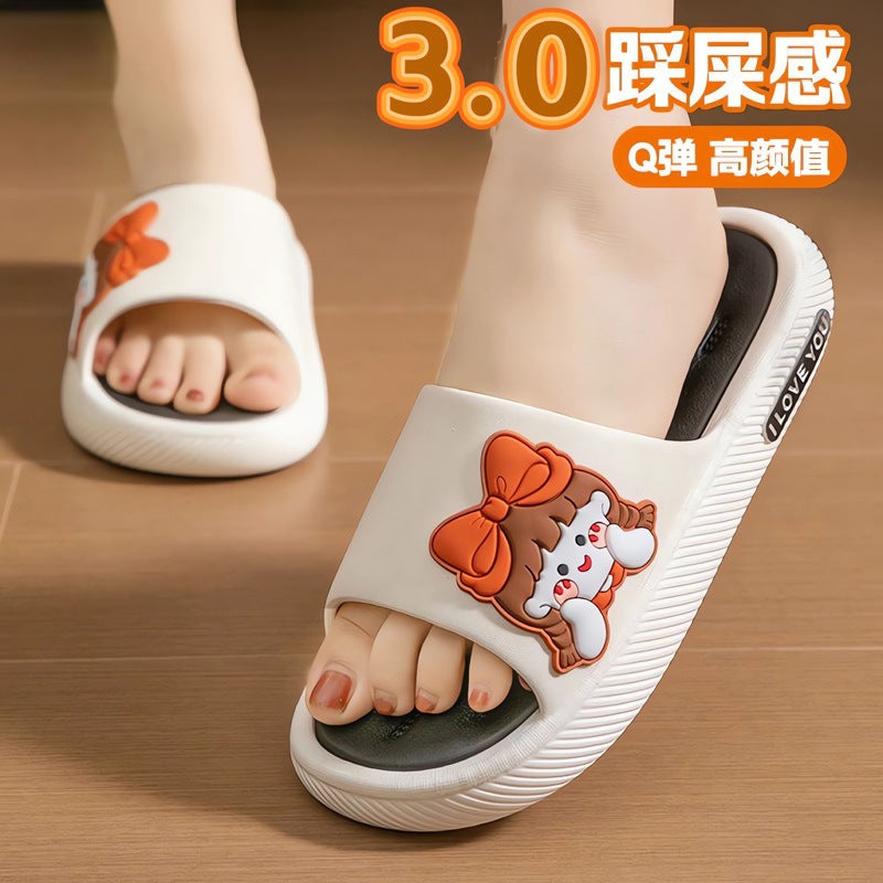 Women's summer korean style slippers - indoor home bathroom non-slip, odor-resistant, silent, thick-soled bath slippers - comfortable, soft, and wearable outside