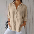 european and american  spring new arrival cotton linen button pocket shirt jacket loungewear casual women's top