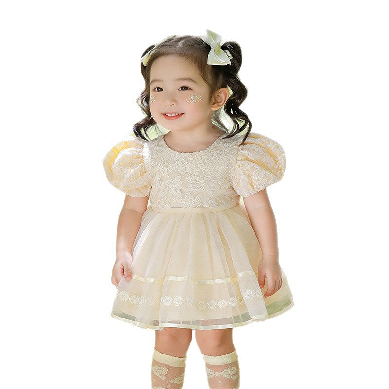 Girls' new birthday party & baby shower lace dress - baby's first birthday performance bow dress - cross-border wholesale