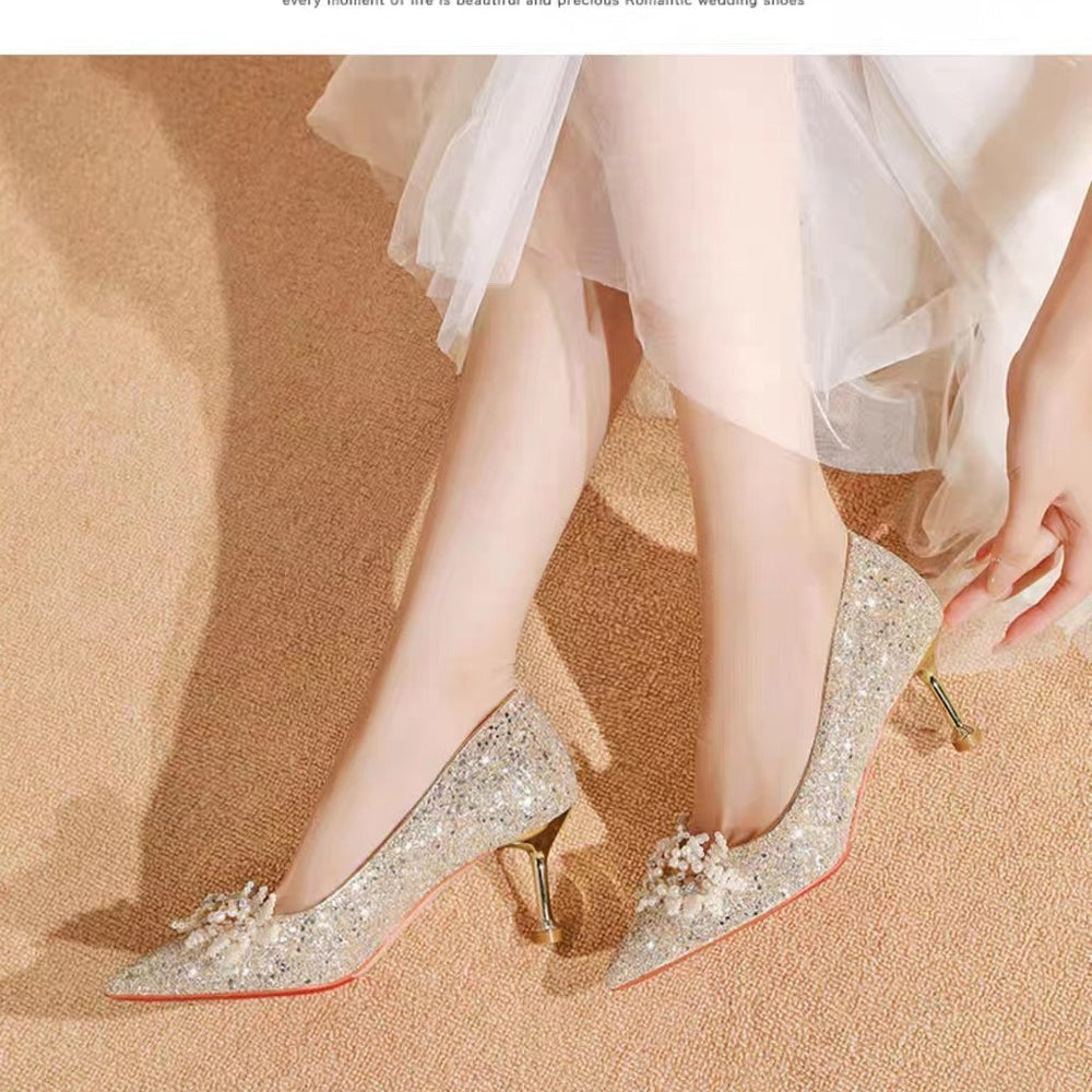 Wedding shoes for women with thick heels 2024 new arrival bridal shoes that are not tiring on the feet flats burgundy high heels xiuhe wedding dress two-wear