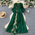 European and american style high-end women's autumn dress with ruffle trim, loose fit, and elegant flared skirt