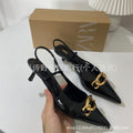 Za women's shoes 2024 summer new pointed toe stiletto heel pumps open back metal strap fashion women's shoes