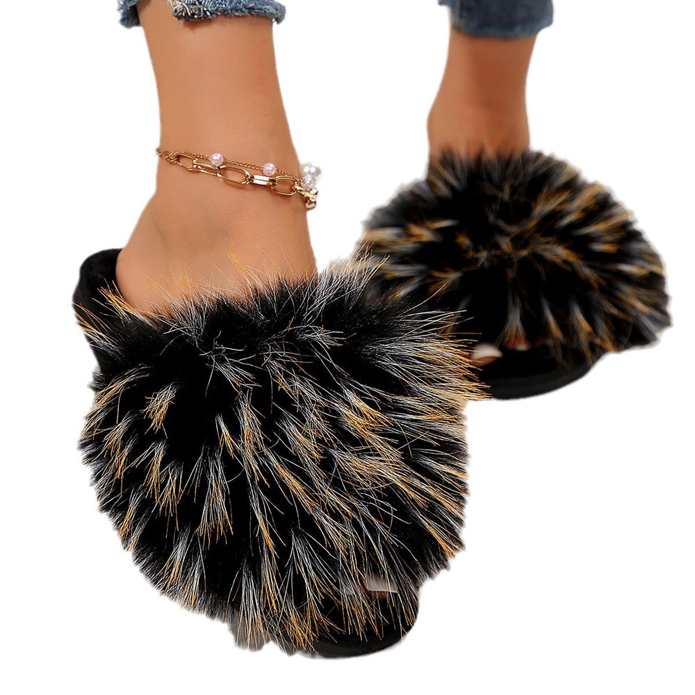 Faux fox fur slippers - stylish furry slippers for women, perfect for indoor and outdoor wear, non-slip, wholesale ladies' sandals