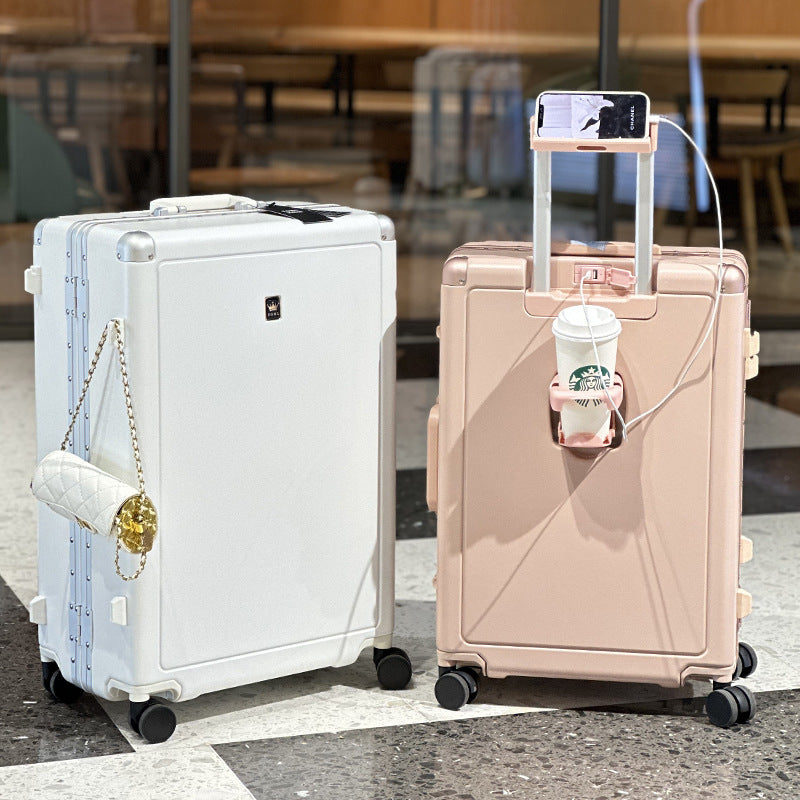 Pinghu new suitcase women's 20-inch boarding case aluminum frame high-value trolley case silent wheel leather case password case