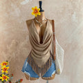 Sexy vacation style design halter neck sleeveless backless tie-up slim fit women's tank top casual