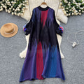 European and american chic gradient print dress - women's loose fit casual 3d floral lantern sleeve pleated maxi dress