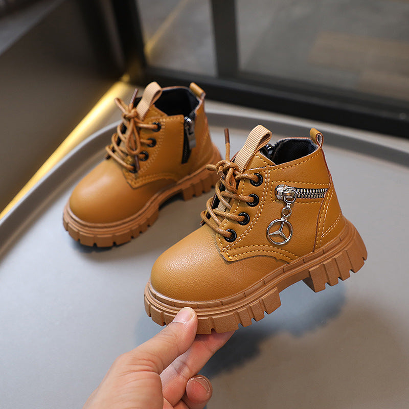 Kids' martin boots - new spring/autumn collection: leather ankle boots with side zipper for boys and girls - little yellow boots