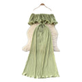 French one-shoulder ruffle tie-up dress - women's summer slimming a-line pleated maxi dress - vacation style