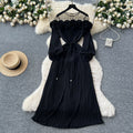 new european and american fashion heavy-duty 3d floral see-through mesh panel long sleeve cinched waist pleated dress for women