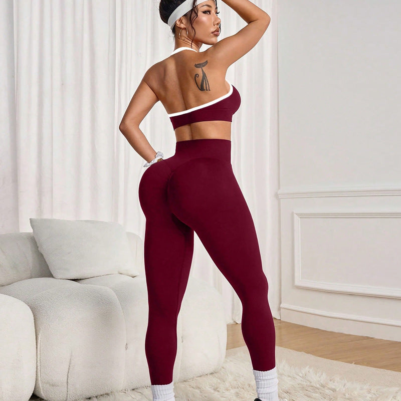 Color block yoga bra set - women's high-waisted tummy control quick-dry stretch activewear set - sexy yoga outfit