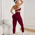 Color block yoga bra set - women's high-waisted tummy control quick-dry stretch activewear set - sexy yoga outfit