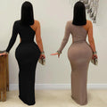 C7543 cross-border   fashion women's sexy one-shoulder sleeveless bodycon solid color dress