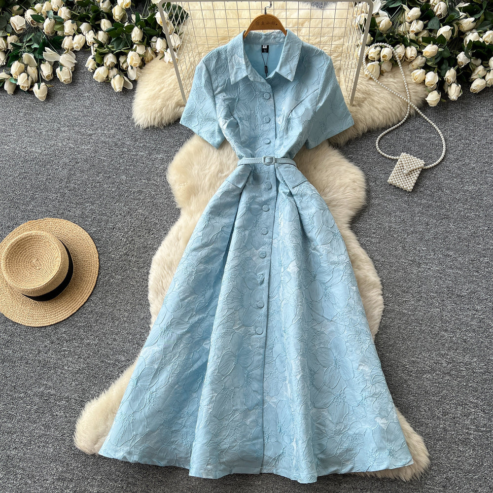 Elegant and chic notch lapel short sleeve dress - women's summer korean style, slimming a-line, office-ready, and perfect for special occasions