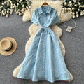 Elegant and chic notch lapel short sleeve dress - women's summer korean style, slimming a-line, office-ready, and perfect for special occasions
