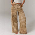 Women's denim pants - deer print, spotted, khaki, high-waisted, wide-leg, floor-length, fall new arrivals