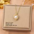 8442 pearl rotating eight-pointed star steel necklace