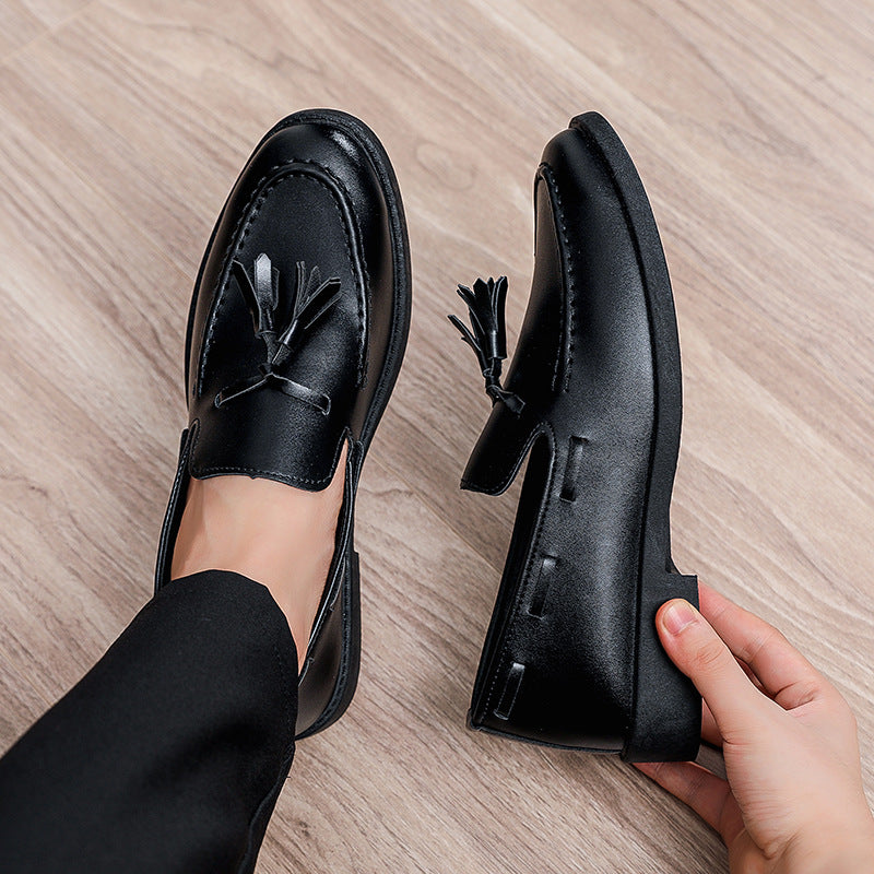Men's black leather dress shoes - british style, summer breathable, pointed toe, versatile for young professionals and students, black work shoes