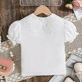 Summer girls' blouse - cross-border supply - pure white peter pan collar puff sleeve cute t-shirt top for young children