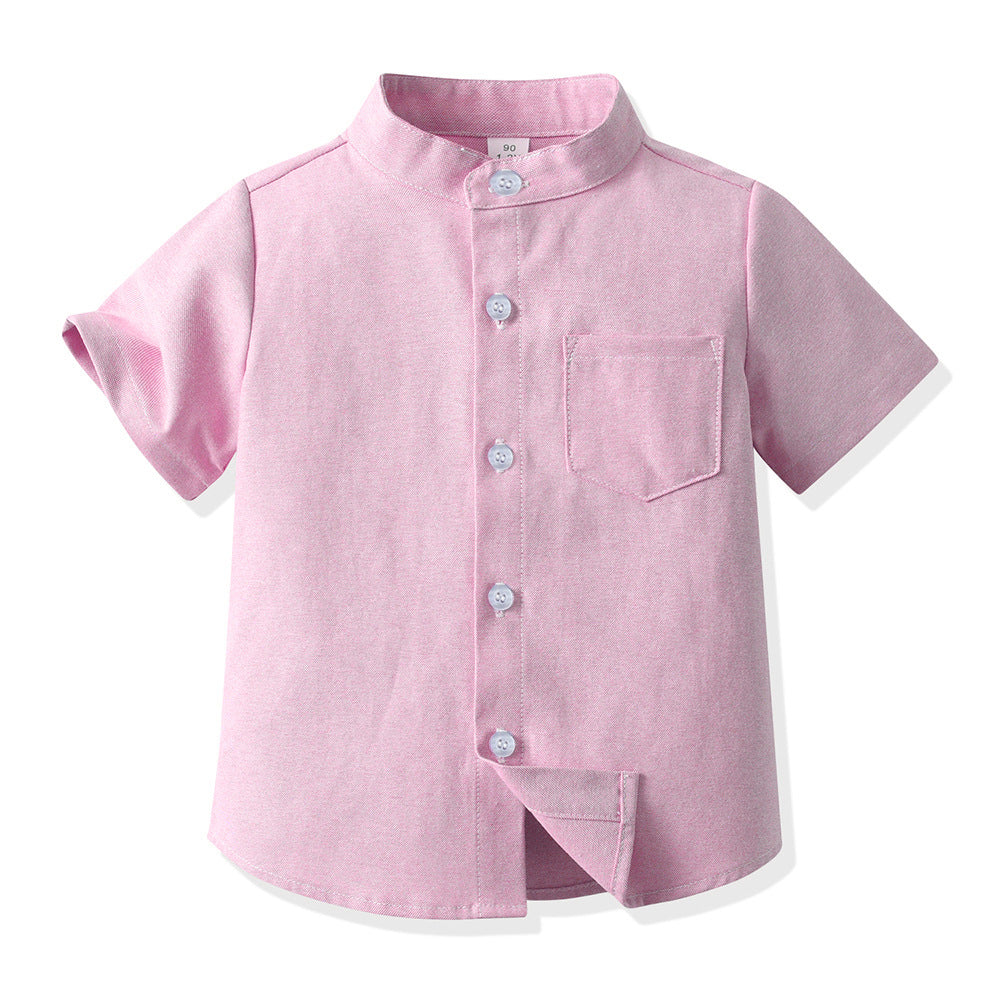 Source factory children's clothing kids candy color shirt personalized boys shirt medium large children stand collar boys shirtlong sleeves