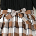 Export kids skirt k-stylelong sleevesfake two-pieceletterprintingpatchwork skirtplaid skirtspringgirldress