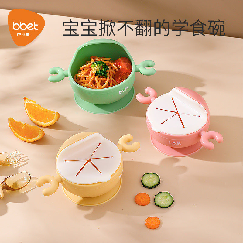 Baby elephant snack bowl - portable, spill-proof kids' meal set for on-the-go: includes fruit cup and silicone feeding plate for baby food