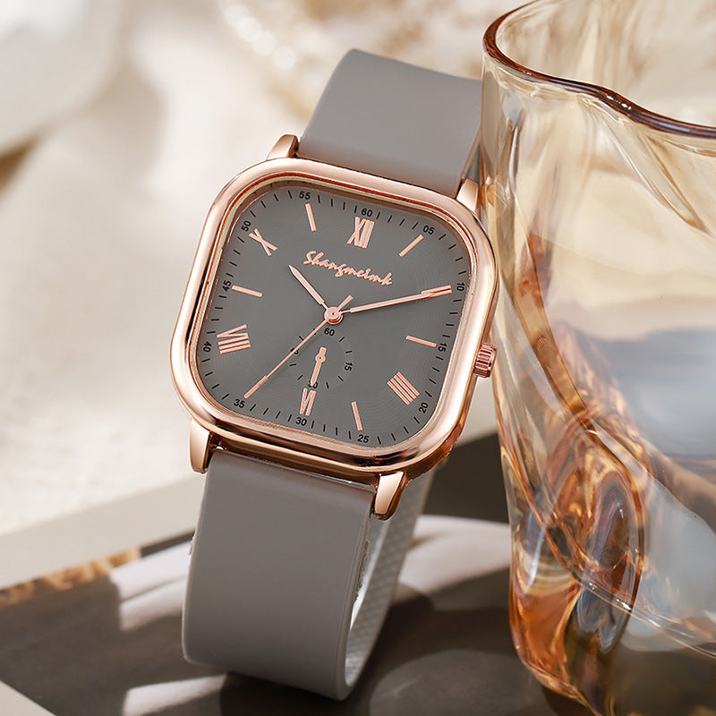 vintage style rose gold square roman scale silicone strap women's quartz watch factory direct sales wholesale
