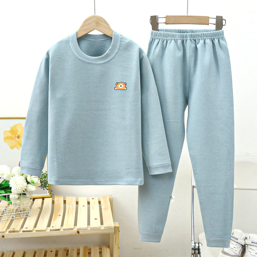 Kids german velvet heattechintimateswinterfleece-linedthickened boneless boys and girls quick-heating bottom pajamas home wear suit