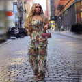 e-commerce: european and american style women's sexy lace-up bandeau top and tassel-trimmed trousers, jacquard fashion set