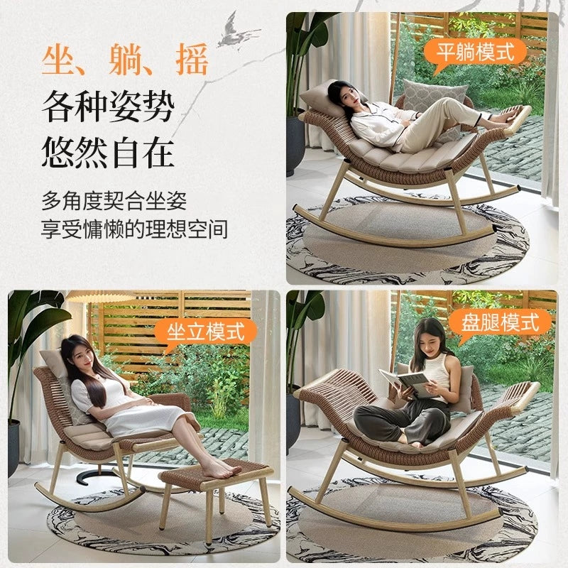 Rocking chair recliner rattan for home balcony rattan chair outdoor courtyard terrace lunch break lazy chair adult casual rocking chair