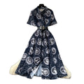 French retro floral print short sleeve dress - high waist, slim fit, a-line maxi dress - commute chic & elegant