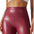 Clearance high waist hip belt t-line tights brushed pu plus size leather pants yoga fitness casual sports bottom pants