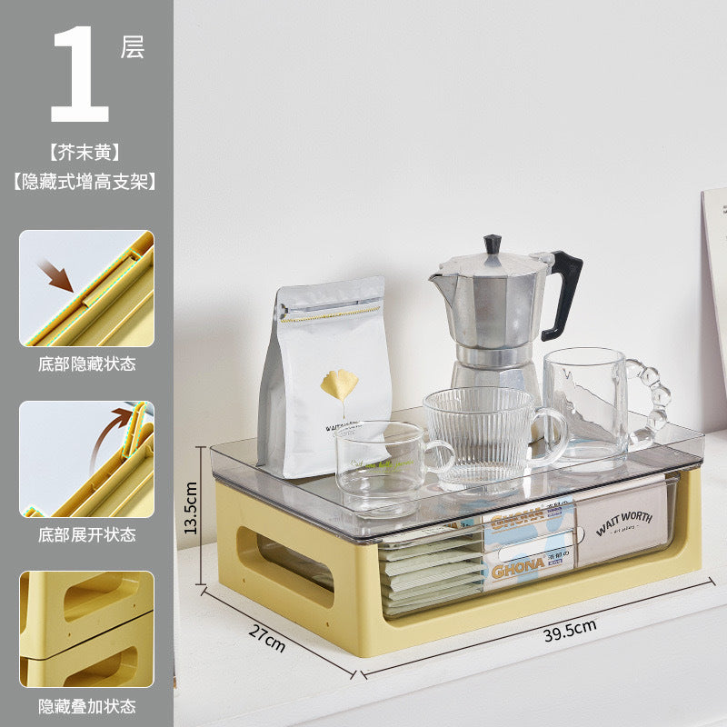 Drawer type desktop storage Plastic multi-layer transparent shelf Tea room Dust-proof cup Tea bag Coffee storage box