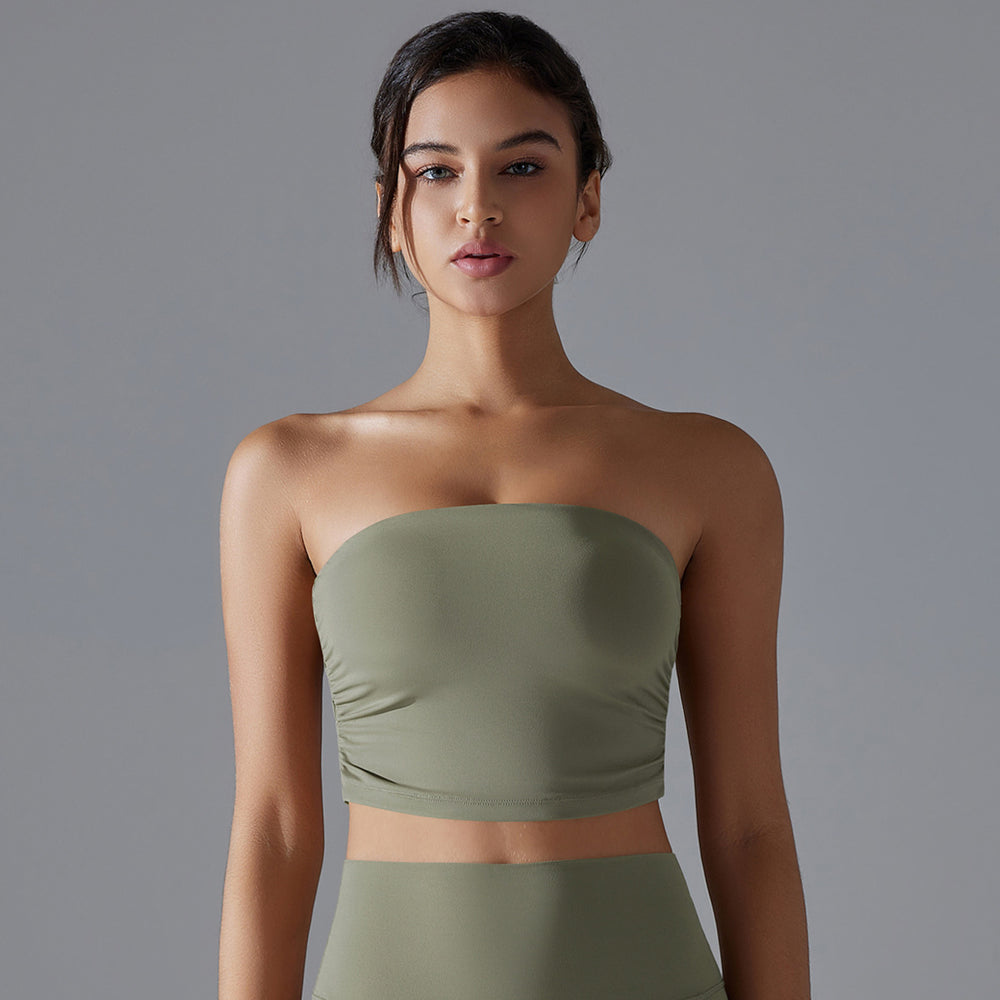 New women's one-piece bandeau sports bra - ruched, anti-exposure, seamless, perfect for running, fitness, and yoga