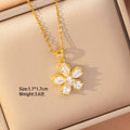 [set] cross-border popular copper-inlaid zirconium flower necklace, women's earrings, light luxury elegant stainless steel sweater chain jewelry