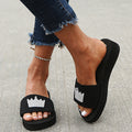 Women's slippers 2024 summer new trendy candy color rhinestone flat crown outdoor thick sole one-strap sandals