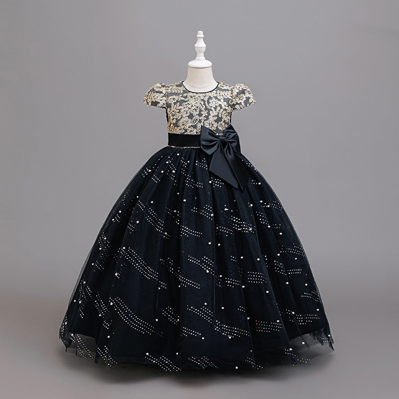Girls' formal dress, children's princess tutu dress, bowknot flower girl dress,  new vintage light luxury style